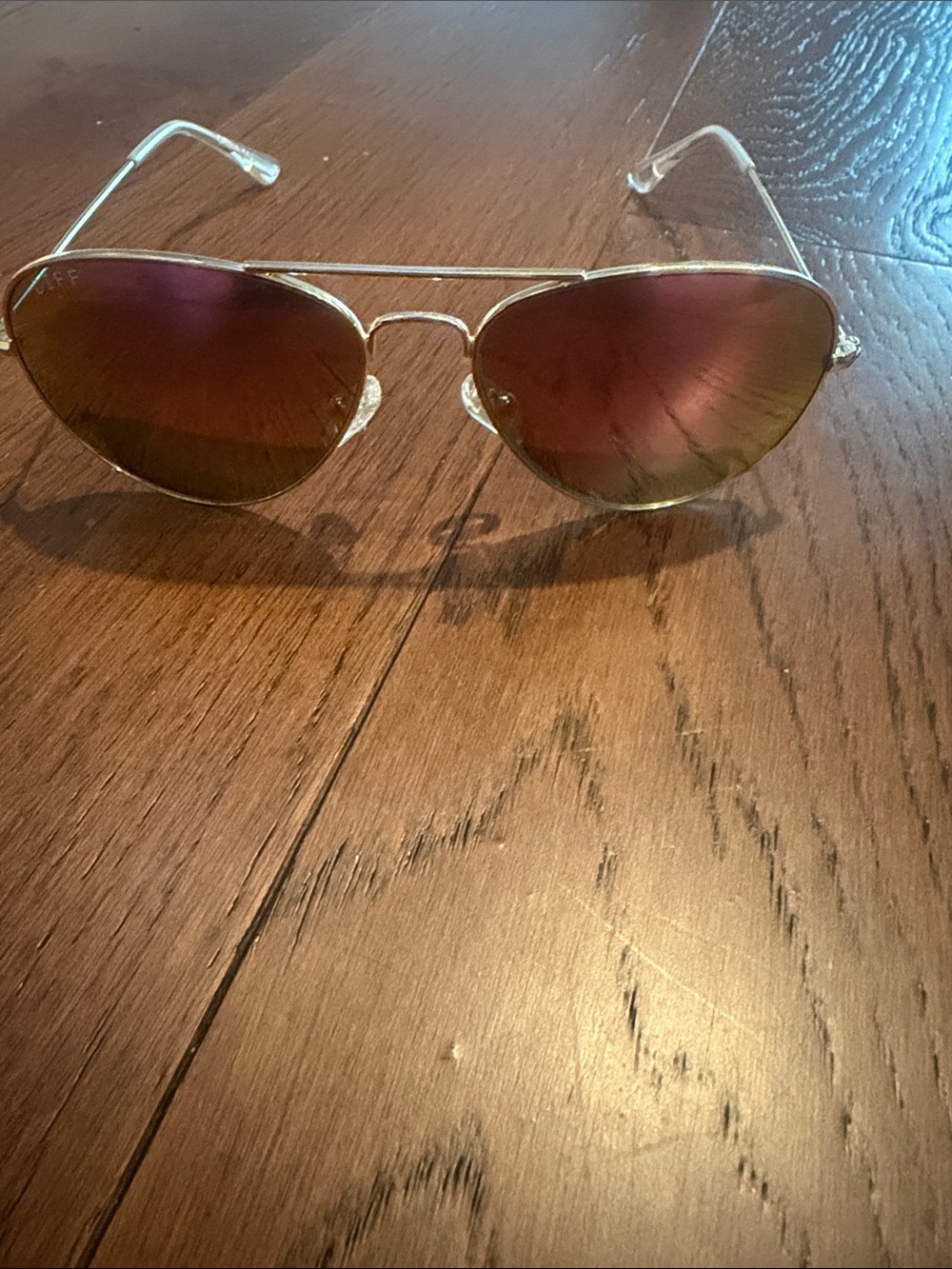 Diff Eyewear Gold Aviator Sunglasses with Pink-Green Mirrored Lenses - Picture 2 of 4